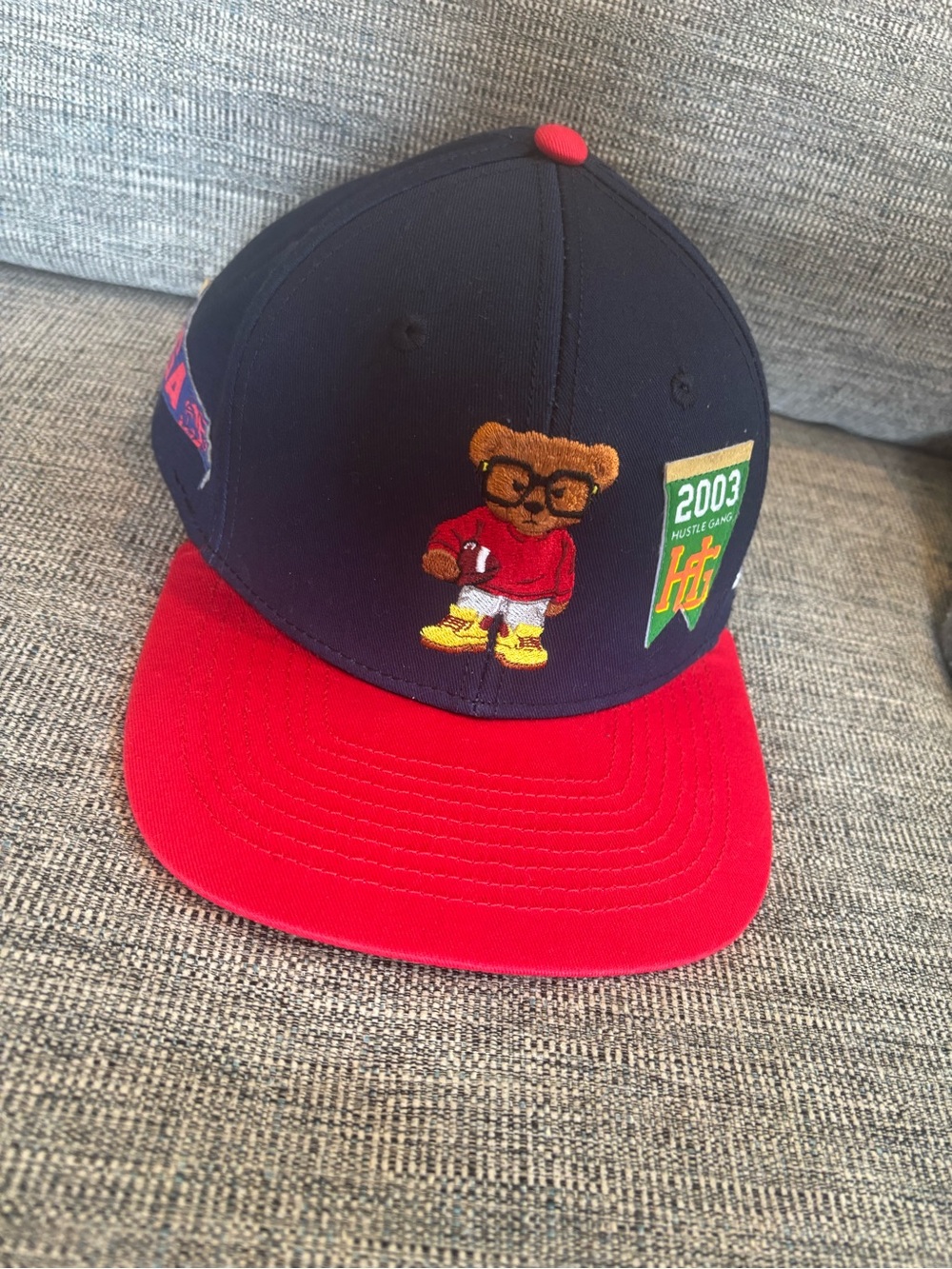 Hustle gang mens Navy and Red Teddy Bear Cap - Branded Logo Baseball Hat